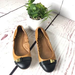 Coach Leather Delphine Flats Tan And Black
